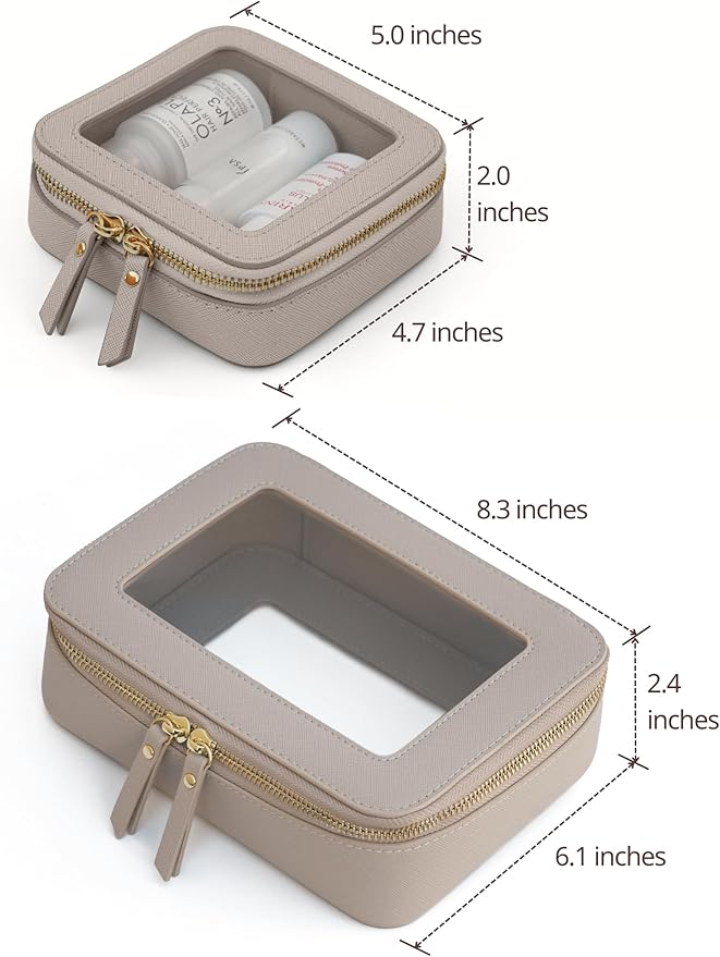 Popvibe Clear Makeup Case Toiletry Bag Travel Medium Clear Cosmetic Bag with Zipper, Make Up Bag Organizer Traveling TSA Approved Transparent Bag Car for Essentials, Mini & Medium, Stone