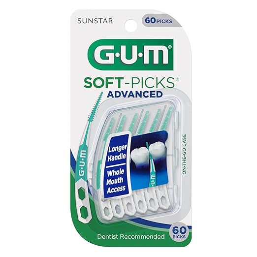 GUM Soft-Picks Advanced – Easy-to-Use Interdental Picks for Plaque Removal & Gum Health with Convenient Carry Case, Dentist Recommended, 60 Count (Pack of 3) 180 Total