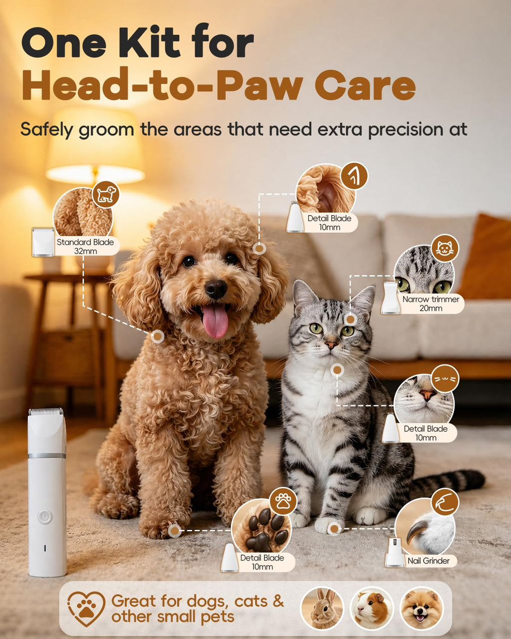 Veeconn 4 in 1 Dog Clippers Grooming Kit with Paw Hair Trimmer for Cat Pet