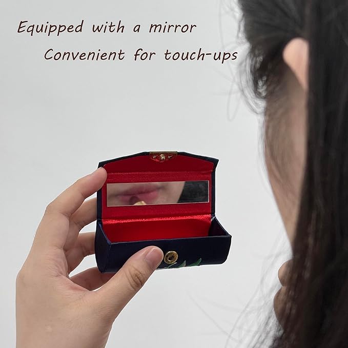 MIAO JIN Lipstick Case with Mirror Small Lipstick Holder for Purse