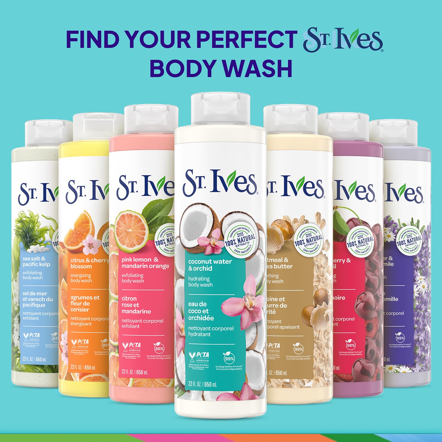 St. Ives Body Wash, Coconut Water & Orchid Hydrating Shower Gel 2-Pack, 100% Natural Extracts, Cruelty-Free, 22 Oz Ea
