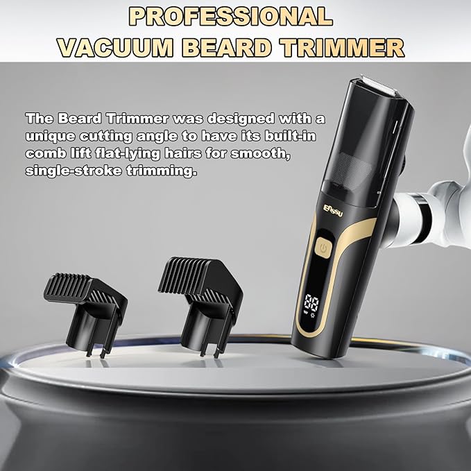 Beard Trimmer for men, Vacuum Mustache Trimmer Electric Shaver, Black