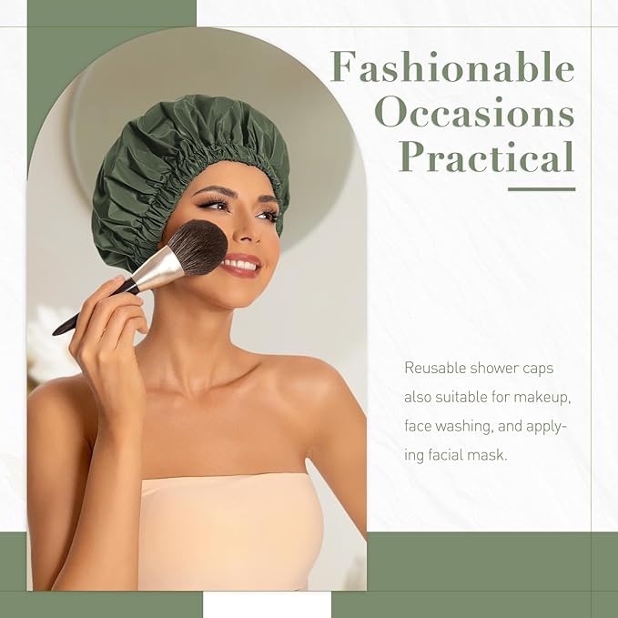 Edoneery Reusable Shower Caps for Women, Waterproof Long Hair Bonnet