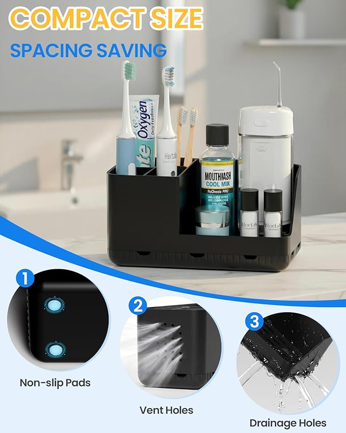 Homtalker Toothbrush Holders for Bathroom Counter - Detachable Bathroom Organizer and Storage Electric Toothbrush and Toothpaste Holder, Bathroom Decor Accessories for Countertop, Shower, Sink