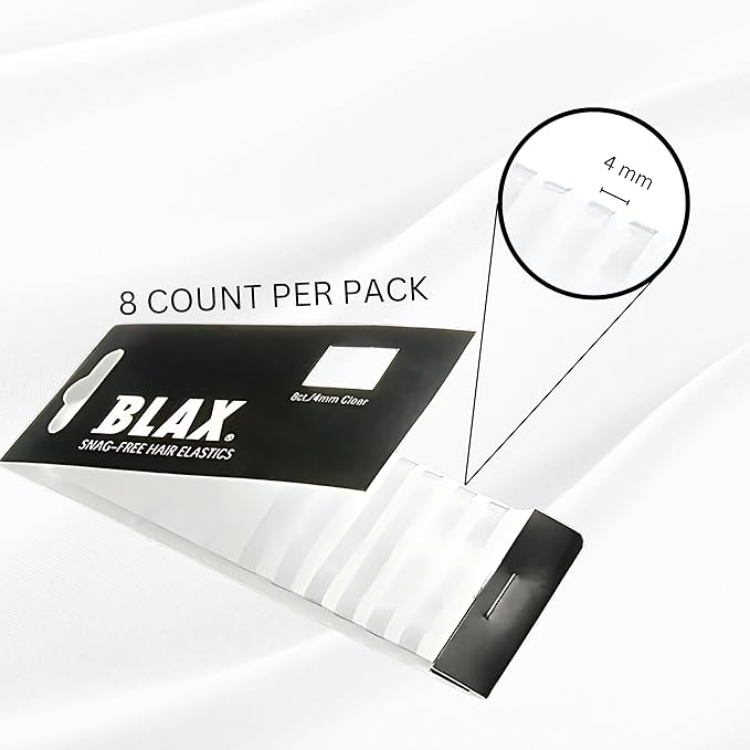 Blax Clear Hair Elastics - Snag-Free Transparent Hair Ties, No-Damage Hair Rubber Bands, 4mm 8 Count (Pack of 2)