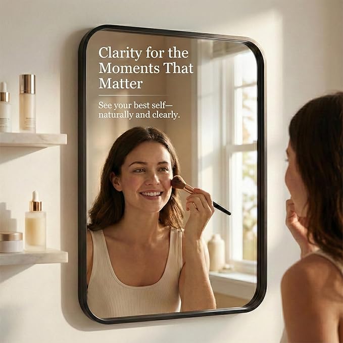 Pocetry 2-Pack 24x36 Inch Matte Black Rounded Rectangle Vanity Mirrors