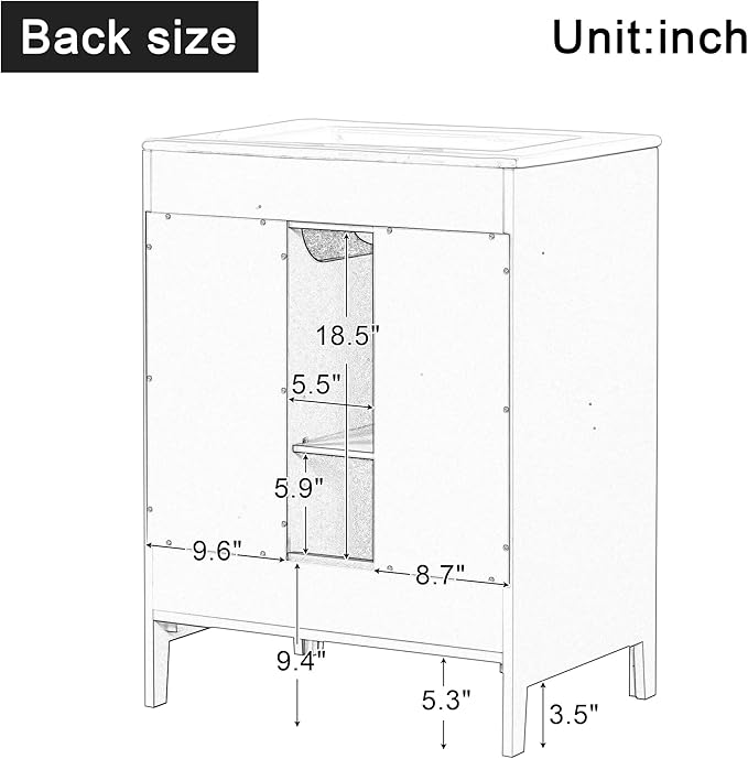 Harper & Bright Designs 24" Bathroom Vanity with Sink, Free Standing Single Basin Vanity Set with Two Drawers and Glass Door, Modern Wooden Bathroom Cabinet with Ceramic Basin for Bathroom, Grey