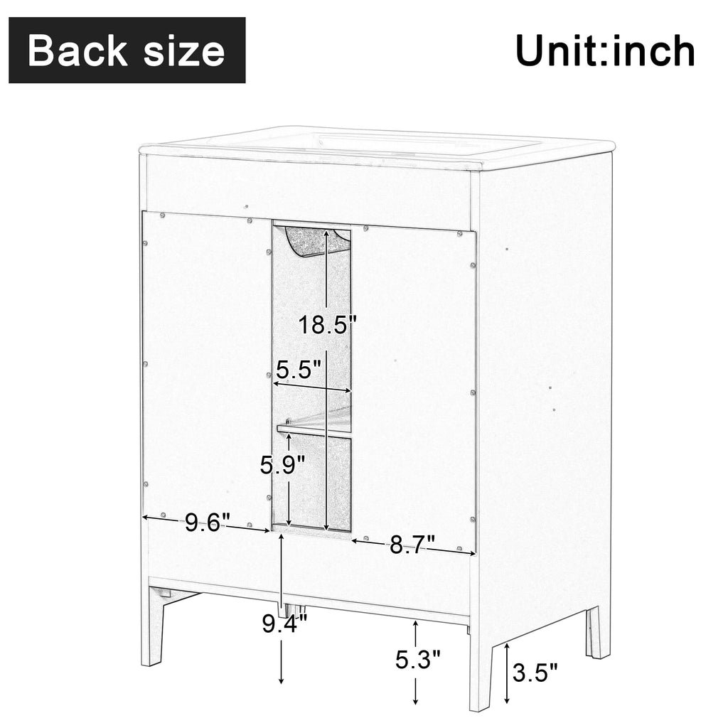 Harper & Bright Designs 24" Bathroom Vanity with Sink, Free Standing Single Basin Vanity Set with Two Drawers and Glass Door, Modern Wooden Bathroom Cabinet with Ceramic Basin for Bathroom, Grey