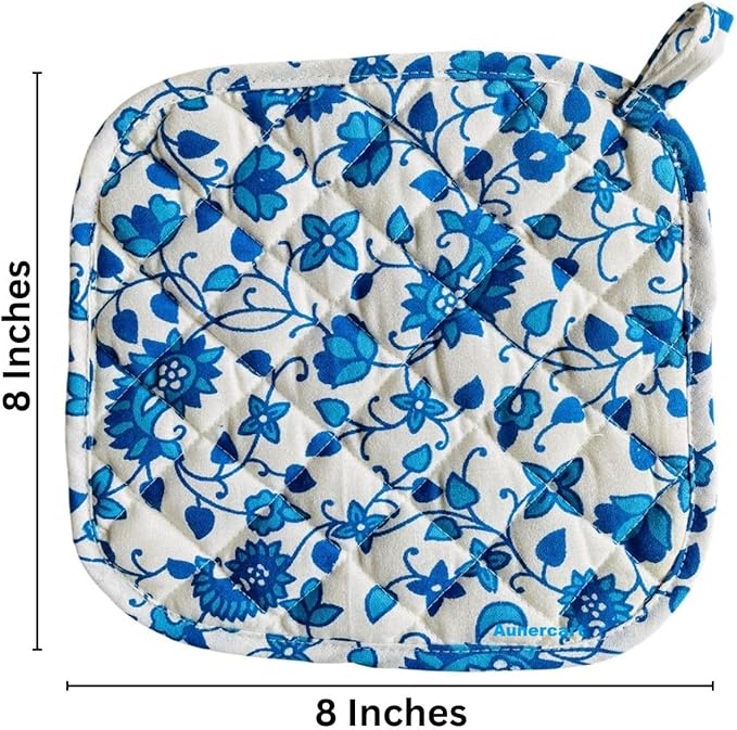 AUNERCART Cotton Pot Holder for Kitchen Heat Resistant Oven Mitts Potholder Hot Pads Cooking Baking Machine Washable Reversible Turquoise Blue 2 Piece Set