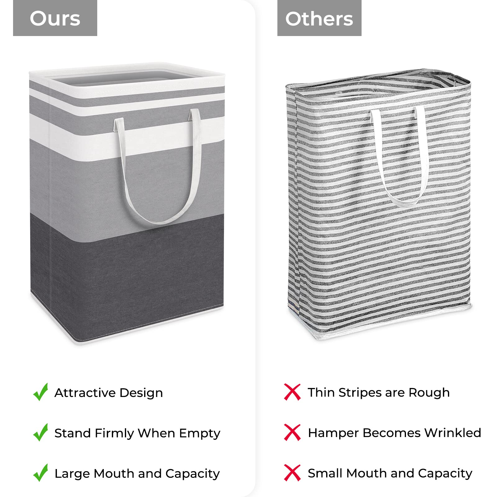 HomeHacks 2 Pack Large Laundry Baskets, Laundry Hampers Bags (Grey 75Lx2)