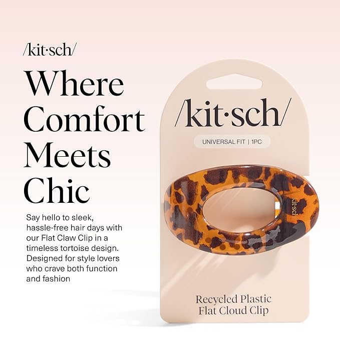 Kitsch Medium Flat Claw Clips for Women - Stylish Flat Hair Clips, Strong Hold for Thick & Fine Hair | Non-Slip for Secure, Comfortable All-Day Wear - Tortoise Design
