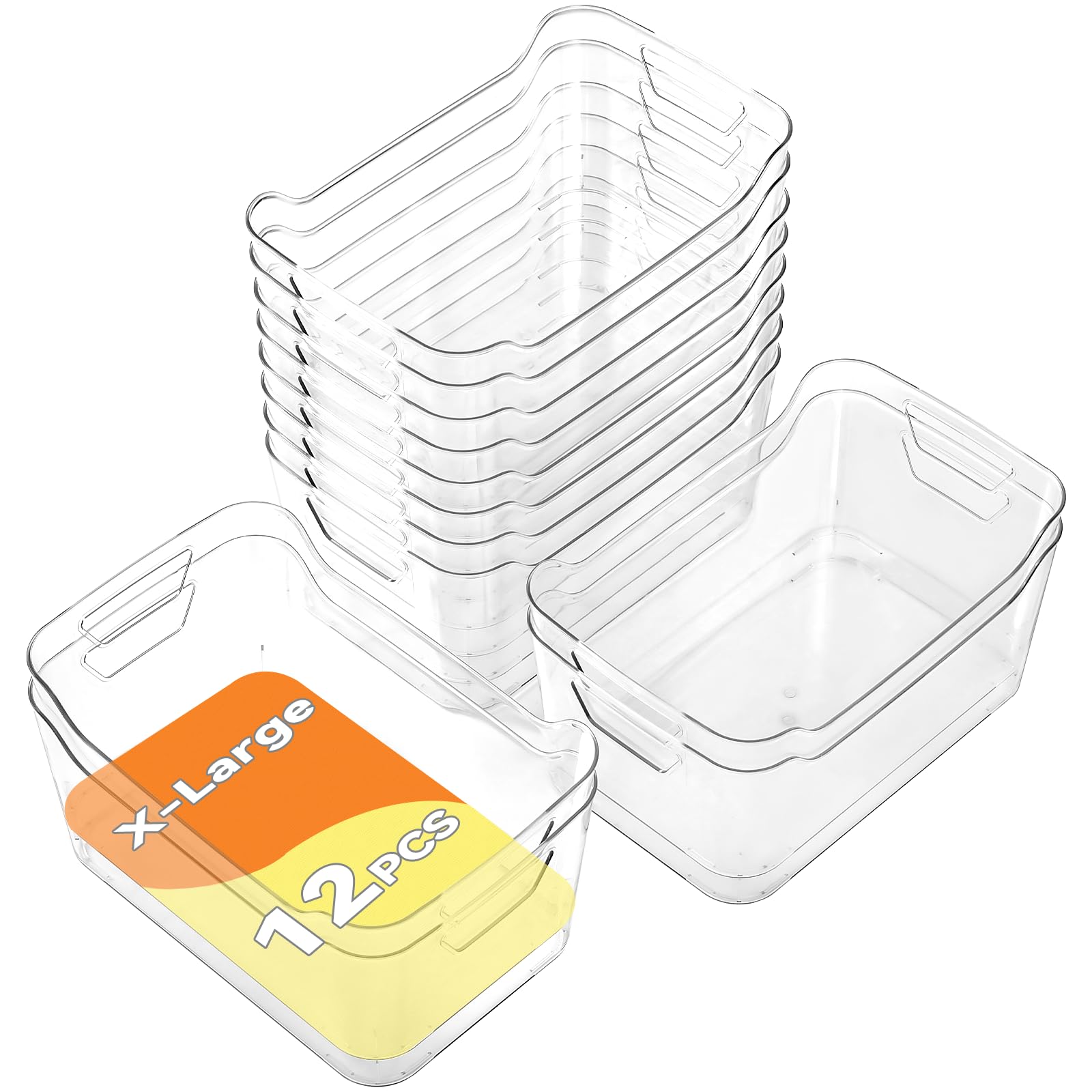 AntStep Clear Plastic Storage Bins - 12 Pack Pantry Organizers and Storage, Clear Pantry Organizer Bins, X-Large Plastic Containers with Handle for Kitchen, Cabinet, Bathroom, Classroom Organization