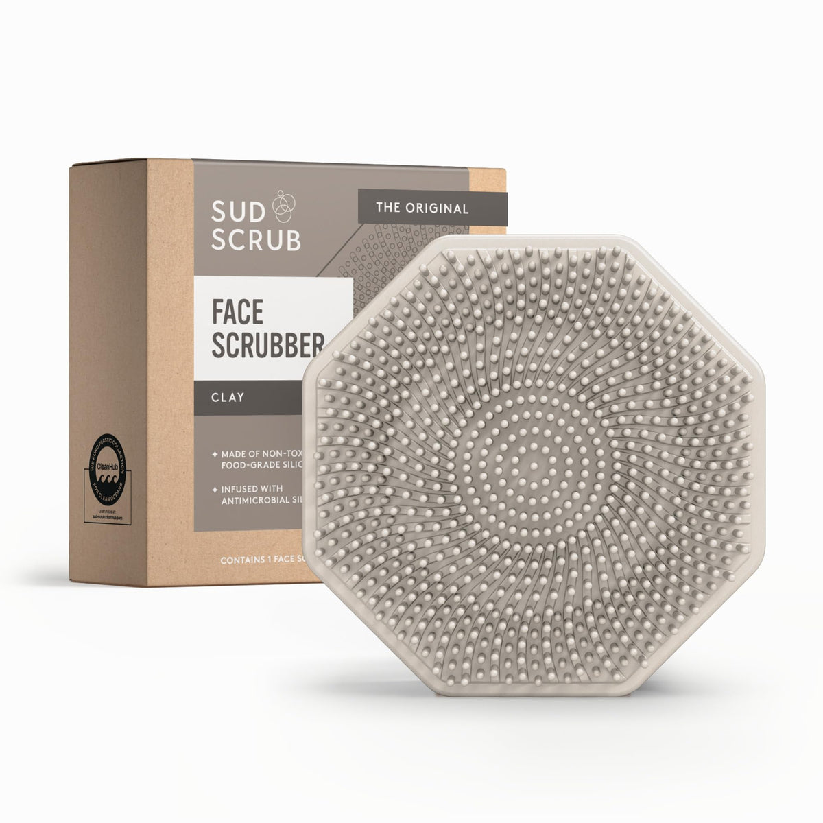 Sud Scrub® Antimicrobial Silicone Face Scrubber, 1 Pack, Gentle Face Exfoliator for Sensitive Skin, Eco Friendly Facial Cleansing Brush, Exfoliating Face Brush for Men and Women (Charcoal)