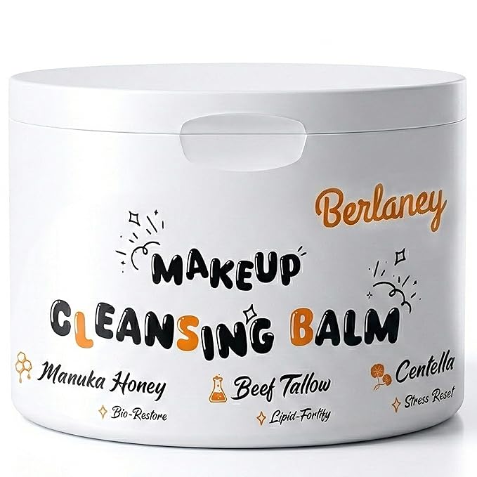 Berlaney Cleansing Balm Makeup Remover Balm - with Manuka Honey, Centella and Beef Tallow, for All Skin Type. Removes Waterproof Makeup, No Irritation, 3.53oz