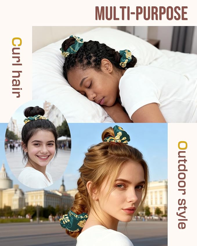 BONNET QUEEN Large Satin Heatless Hair Curler for Long Thick Hair, Heatless Curls Overnight, Hair Curlers to Sleep In, Damage-Free Waves for Women with Built-in Scrunchie, Dark Green