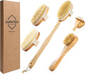 SAMEBUTECO 4-in-1 Wood Dry Brush Set with Long Handle, Boar Bristle