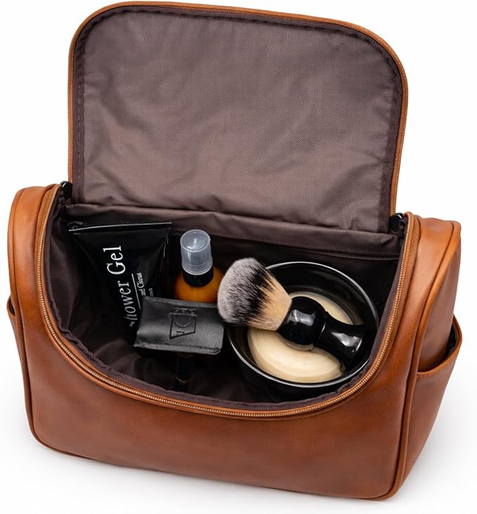 G.B.S GENTS Faux Leather Men’s Toiletry Bag – Travel Dopp Kit with Zippered Compartments, Carry Handle, Water-Resistant Lining – Shaving & Grooming Organizer for Men