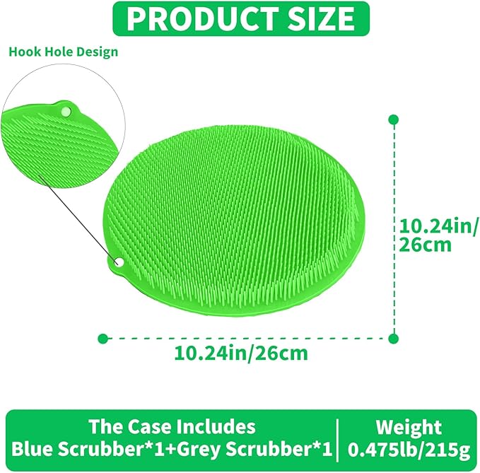 2 Pack Shower Foot Scrubber & Shower Back Scrubber Wall Mounted with Delicate Brush,Gentle Exfoliation Non-Slip Foot Scrubber Mat (Gray and Green)