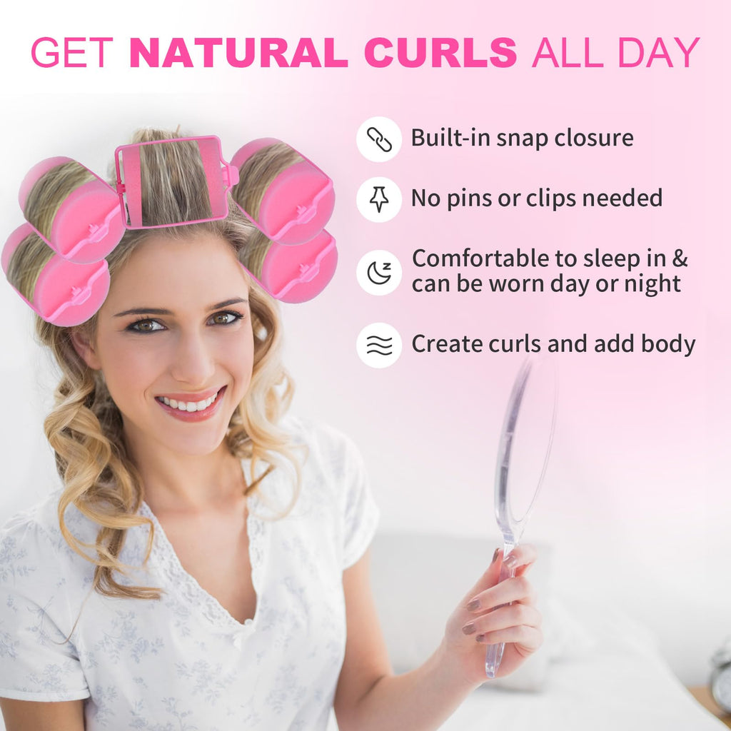 Amzpus 24 Pieces Foam Sponge Hair Rollers - Soft Sleeping Hair Curlers for Hair Styling (2inch, Pink)