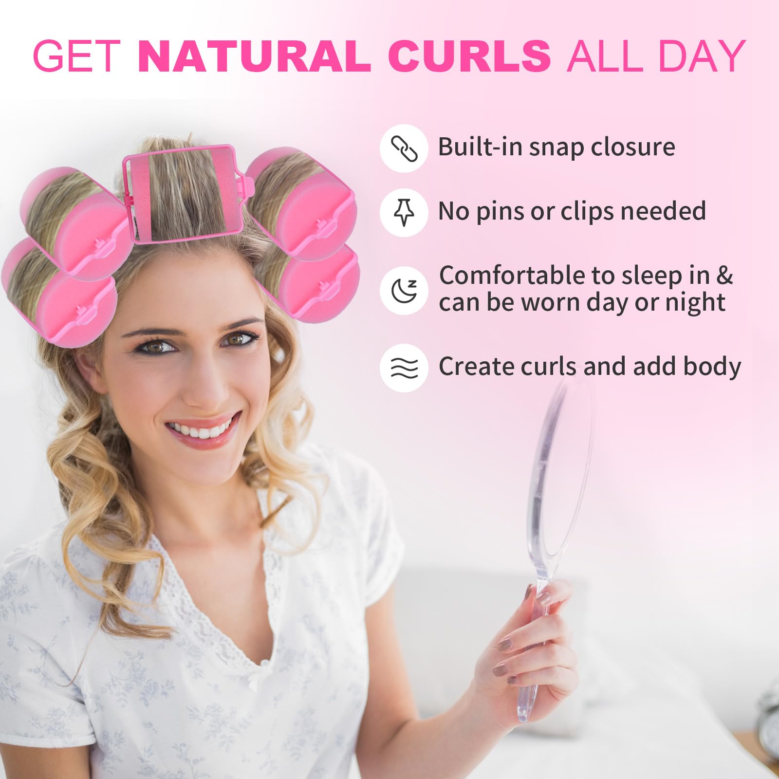 Amzpus 24 Pieces Foam Sponge Hair Rollers - Soft Sleeping Hair Curlers for Hair Styling (2inch, Pink)