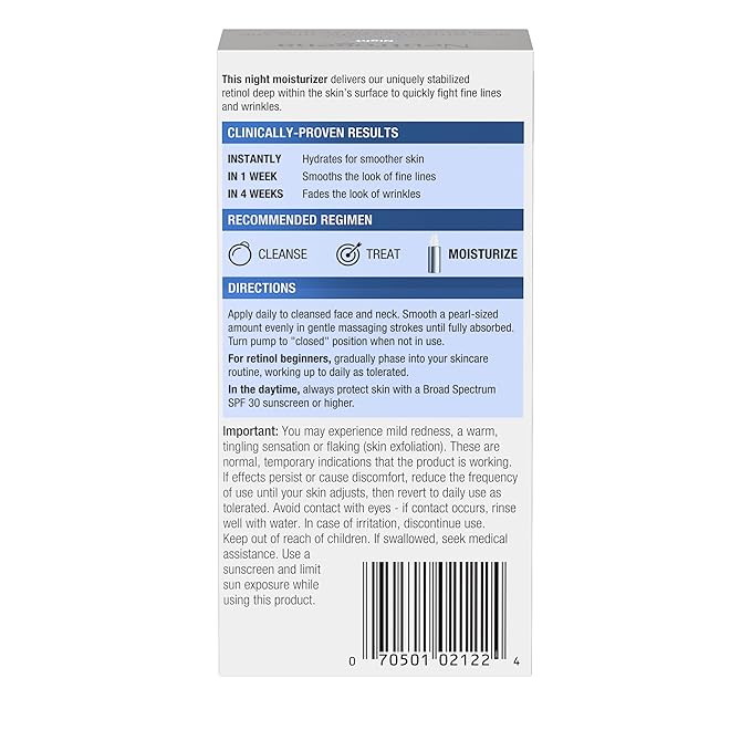 Neutrogena Retinol Face Moisturizer Cream, Rapid Wrinkle Repair, Anti-Wrinkle Night Moisturizer, Anti-Wrinkle Face & Neck Cream Moisturizer with Hyaluronic Acid & Retinol, Paraben-Free, 1 fl. oz