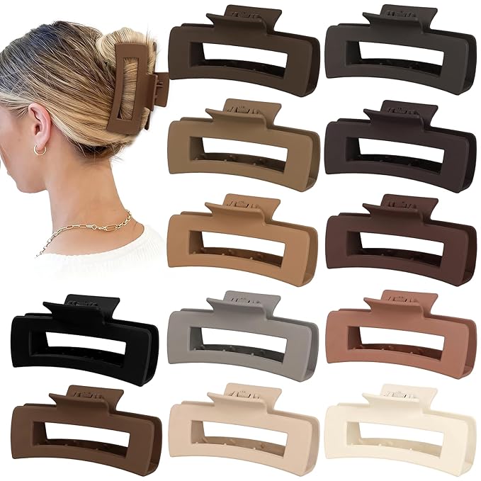 Sisiaipu 4.1 Inch Large Hair Claw Clips 12 Pcs Big Claw for Thick Hair Square Hair Clips Jumbo Jaw Clips Bulk Hair Accessories for women and Girls (Regular)