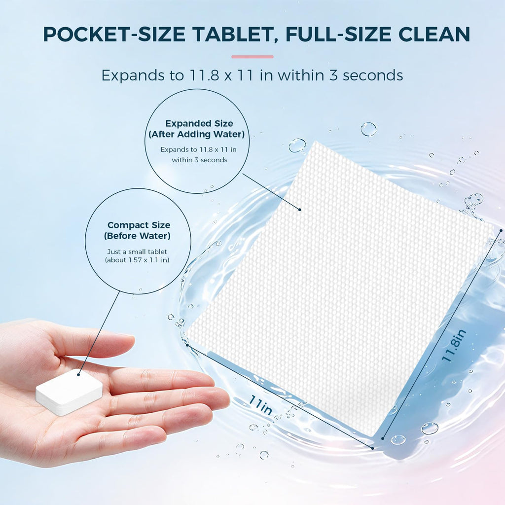 Heyface Compressed Towels Tablets for Travel, 11.8"x11", 50 PCS, Portable