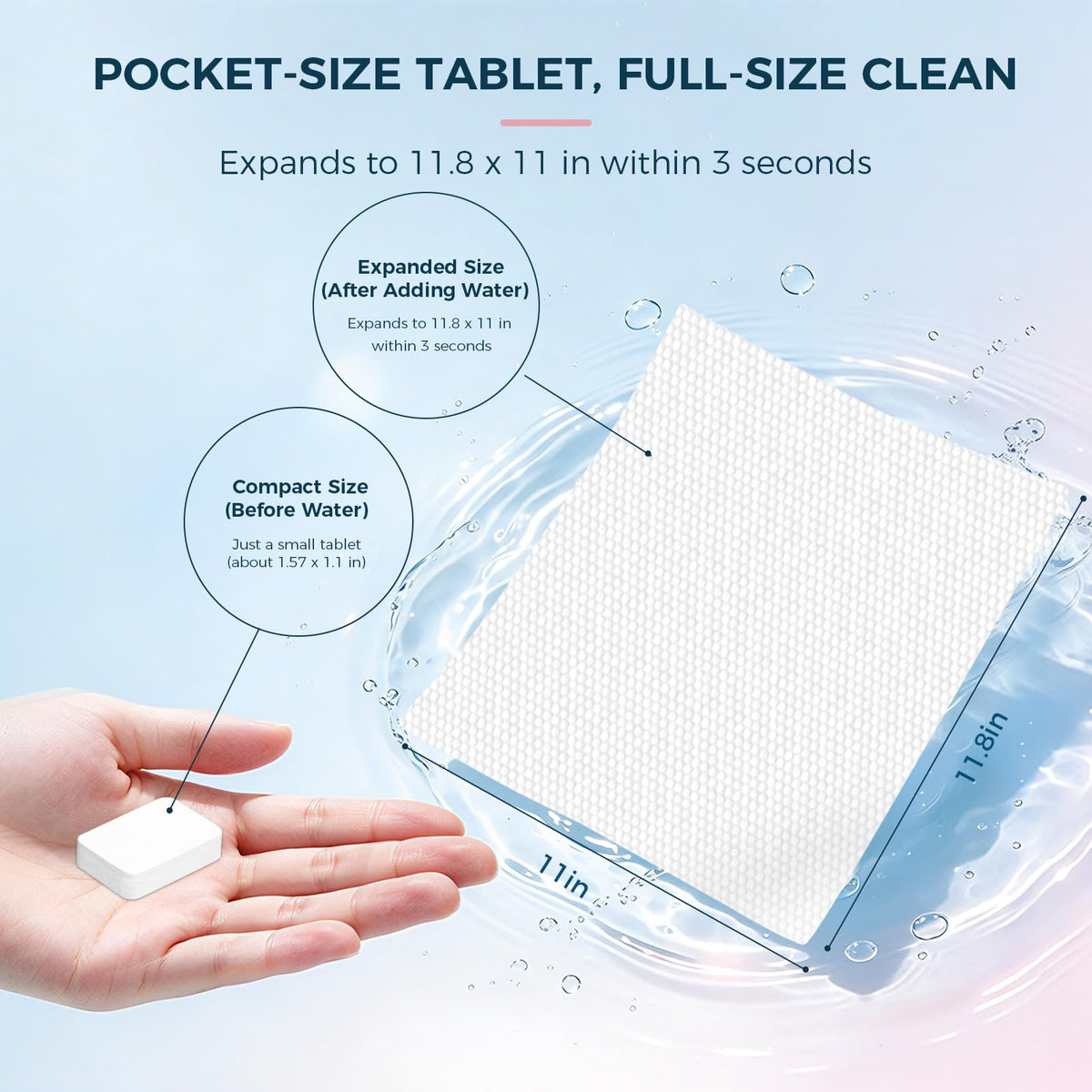 Heyface Compressed Towels Tablets for Travel, 11.8"x11", 50 PCS, Portable