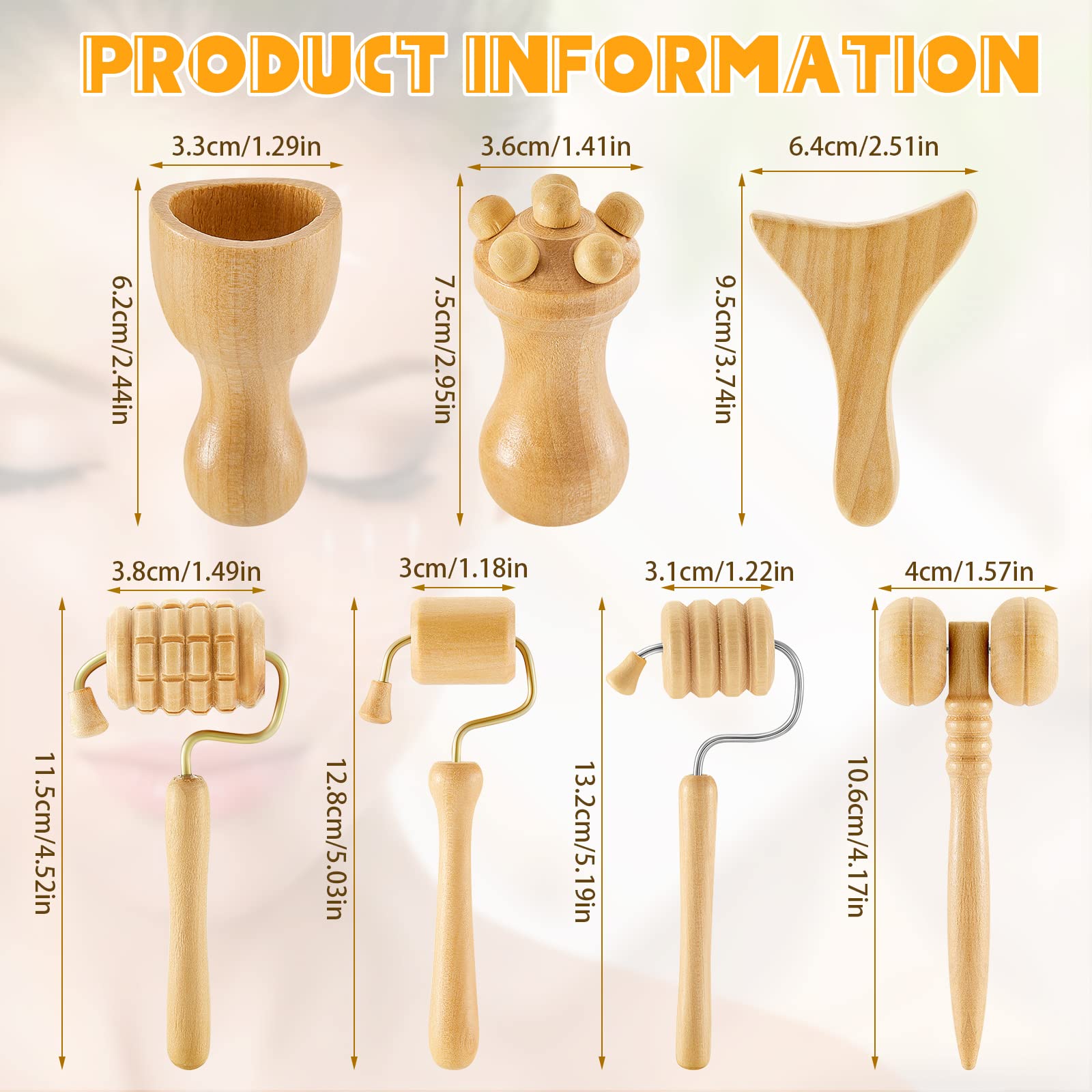 Boao 7 Pcs Wood Therapy Massage Tools Set, Wooden Face Massage Tool & Roller Kit for Lymphatic Drainage Care, At-Home Relaxation & Facial Care, Natural Wood