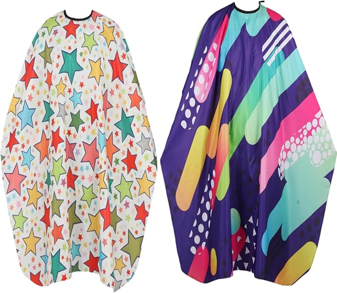 YELEGI Professional Hair Cutting Cape(2Pcs), Salon Barber Cape with Adjustable Snap Closure, Waterproof Hair Dye Color Cape Hair dressing stylist apron (Star & Colorful)