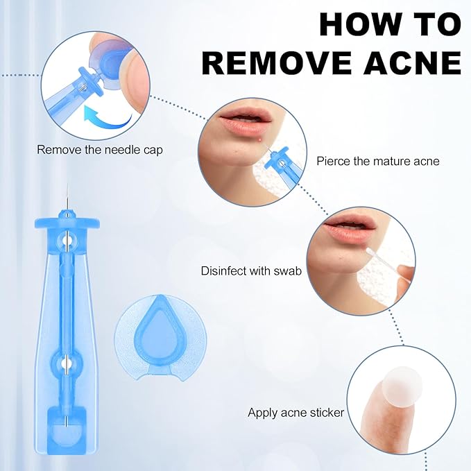Sterile Pimple Needles, 100 Pcs Disposable Acne Needles and 144 Dots Acne Pimple Stickers - Effective Blemish & Blackhead Removal Tools for Clear Skin