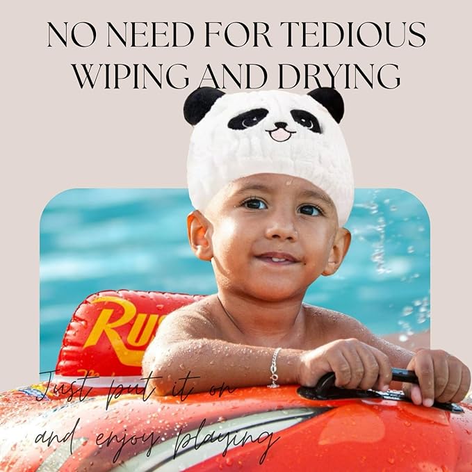 LCBD Microfiber Hair Towel Wrap for Kids, Panda Dry Hair Cap Suck Water, Absorbent Quick Girls Boys Hair Drying Towel, Lightweight Bouncy Hat Headscarf for Wet Hair