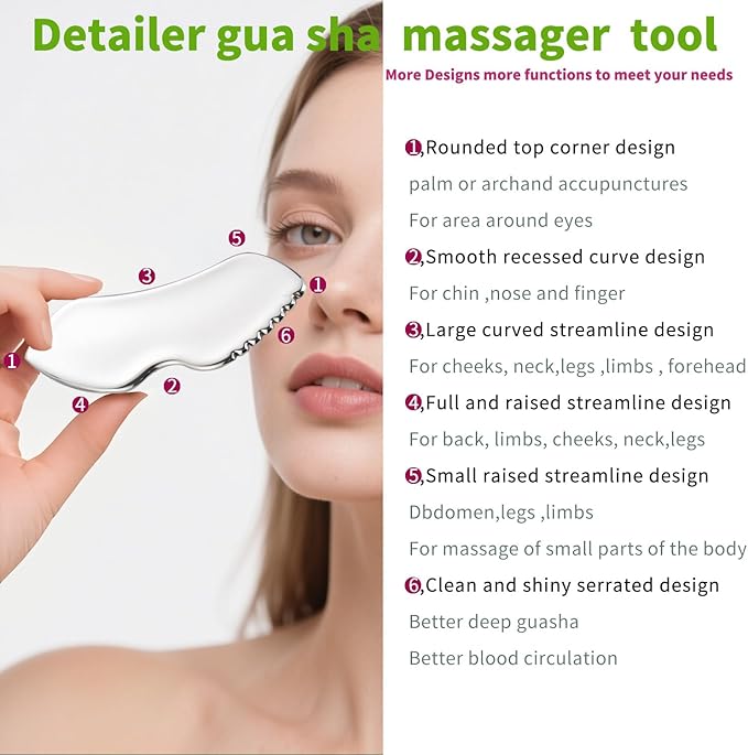 annrose 3-in-1 Stainless Steel Facial Massage Set, Face Roller, Gua Sha Tool, Eye Cream Applicator, Silver,Gifts for Women and Girl