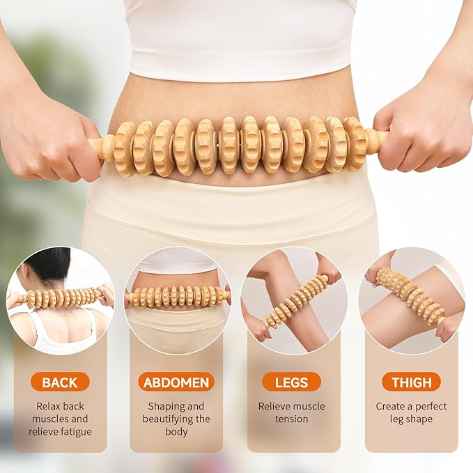 NXCYLW 3-in-1 Wood Therapy Massage Tools Lymphatic Drainage Massager Maderoterapia Kit Wooden Gua Sha Massager Body Sculpting Tools for Muscle Pain Relief, Anti-Cellulite, Body Contouring and Shaping