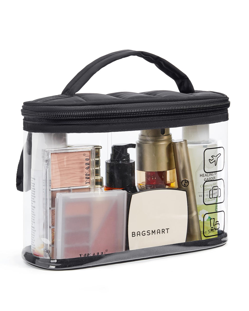 BAGSMART TSA Approved Toiletry Bag, Clear Makeup Cosmetic Bag Organizer, Quart Size Travel Bag for Toiletries, Carry-on Travel Accessories Essentials, 1 Pack-Black