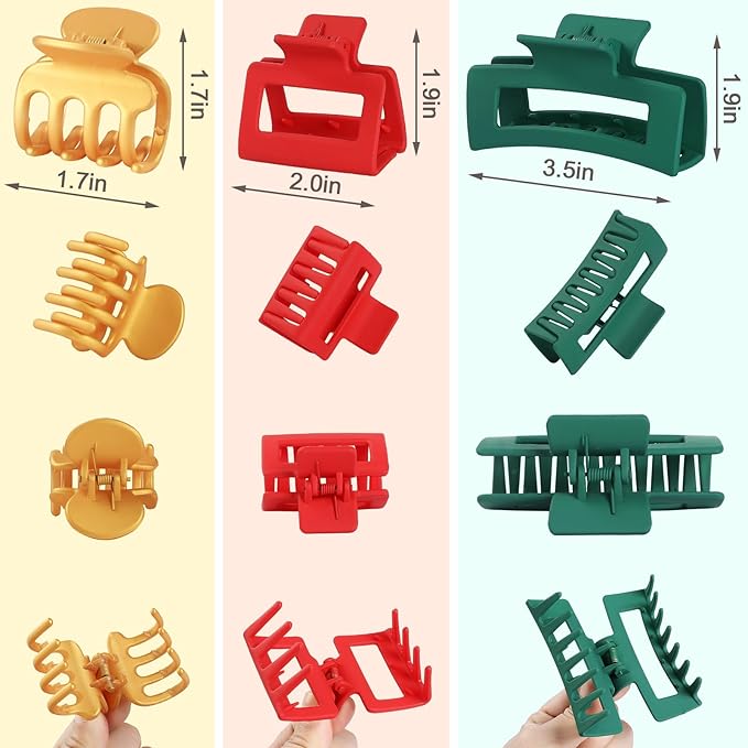 SMKSL 3 Styles Hair Clips for Women Small Medium Big Claw Clips for Thin Thick Hair 12 Pcs Hair Claw Clips Hair Clips Combination Hair Accessories for Women (Christmas)