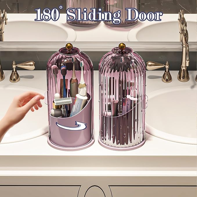 Zufudo Toothbrush and Toothpaste Holders with Cover, All Pink