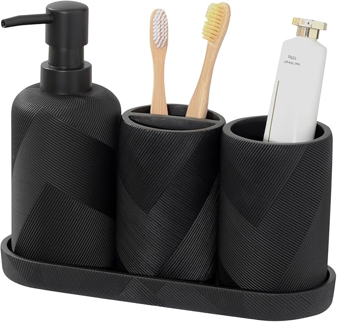 Bathroom Accessories Set, 5PCS, Travertine Stone Look
