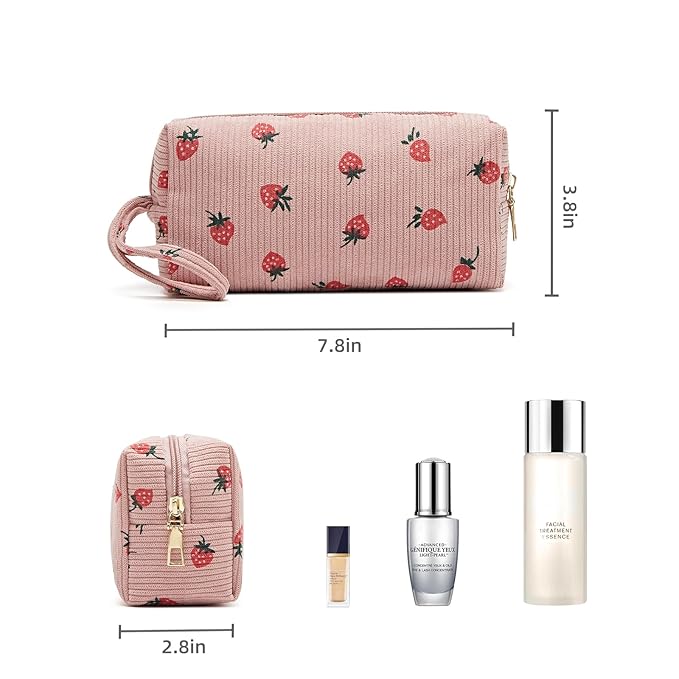ZOEMTIU Small Corduroy Makeup Bag for Women Portable Cosmetic Bag Travel Makeup Pouch Small Corduroy Toiletry Bag with Zipper for Purse