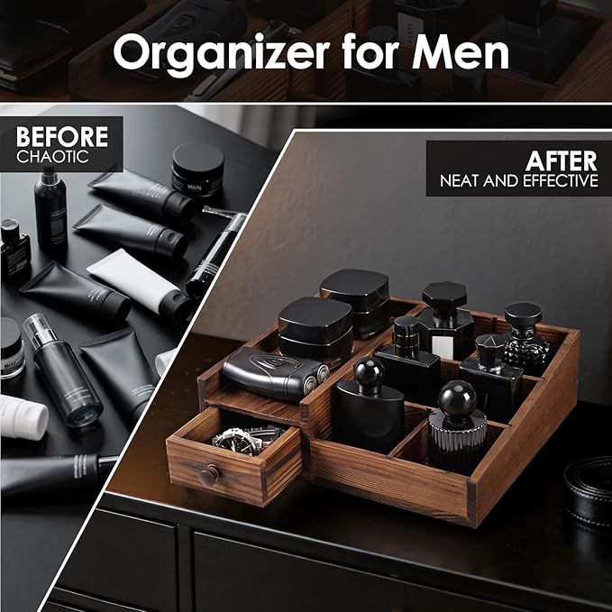 Organizer for Men,Bathroom Countertop Organizers,Perfume Organizer,Cologne Organizers,Bathroom Storage,Perfume Stand,Dresser Organizer,Desk Organizer,Gifts for Men,Adjustable Partition(Bourbon Brown)