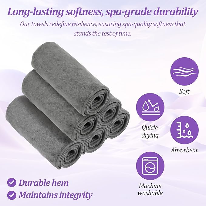6 Pack U-Shaped Microfiber Facial Towels for Estheticians,Soft Spa Towels for Skincare, Massage & Professional Use(Gray,15.74" x 23.62")