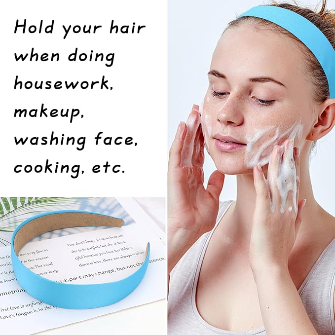 Wecoe 10 Pack Satin 1.3 Inch Wide Light Blue Headbands for Women & Girls - Non-Slip Fashion Hair Accessories for DIY Holiday Costume, Diademas Coreanas Para Mujer