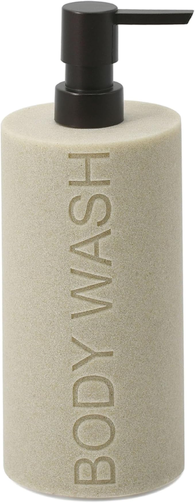 Indecor Home Resin Tan Sandstone Body Wash Engraved Bottle Refillable Pump Dispenser, Durable Waterproof Resin Construction for Bath, Shower - Tan Sandstone, ORB Pump