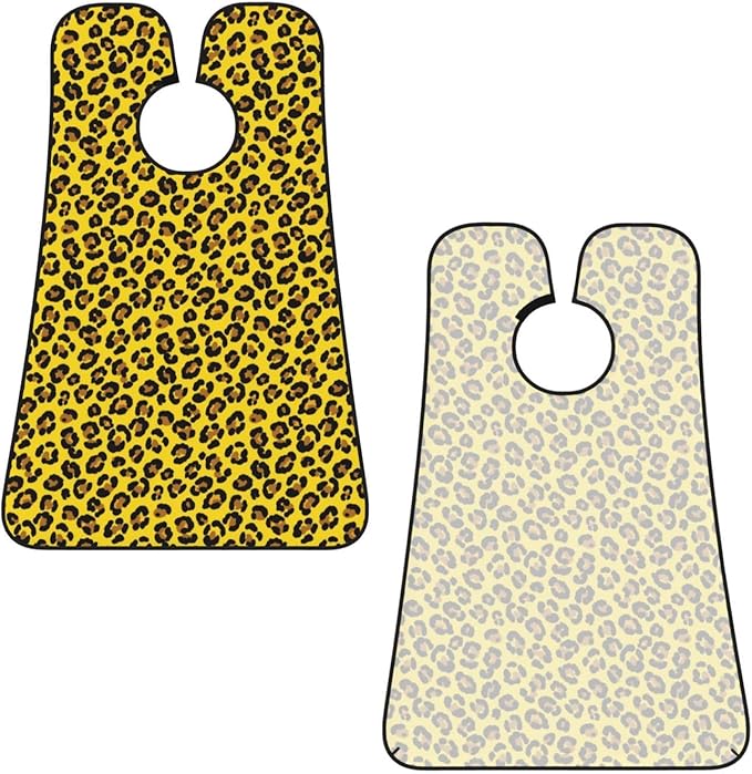 Beard Bib with 3 Suction Cups, Non-Stick Waterproof Hair Catcher Apron, Men's Shaving Essential for Grooming, Cheetah Yellow Leopard Print Shave Bib