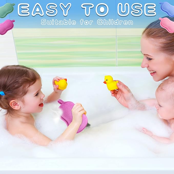 Tatuo 4 Pieces Baby Bath Sponge Toddler Bath Sponge Soft Comfy Cotton Absorbent Loofah for Kids Babies Boy Girl(Red, Purple, Green, Blue)
