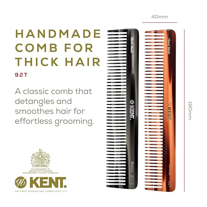 Kent 92T-92 G Wide Tooth Women’s Detangler Comb for Curly, Wavy, and Thick Hair – Ideal for Use on Wet Hair – Gentle, Shower Comb for – Anti-Static, Smooth - Styling Tool by Kent