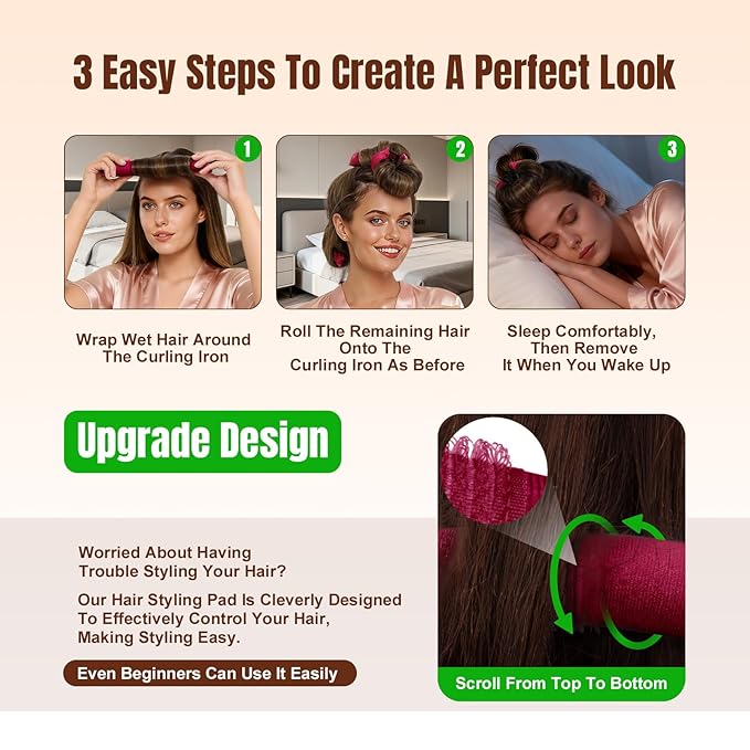 BLAAROOM Overnight Heatless Hair Curler, Upgraded with Hair Pad Grippers Satin Jumbo Flexi Blowout Curls Rods, 3pcs No-Heat Styling Tools Curling Rod to Sleep in for All Hair Types - Wine Red