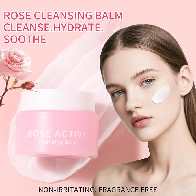 OUPEICHARM Makeup Remover & Cleansing Balm, Rose Makeup Melting Remover, Gentle and Nourishing Cleansing Balm for Eyes, Lips, Face, Sensitive Skin, Deep Cleanse & Moisturize