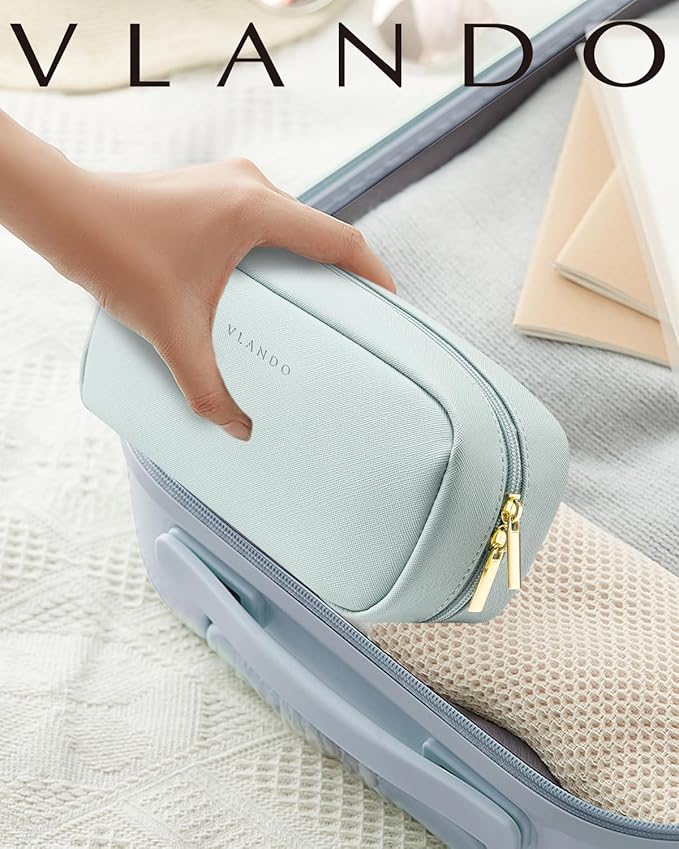 VLANDO Makeup Pouch,Travel Makeup Organizer Bag,Small Makeup Bag Travel Gifts for Women Traveler Birthday Graduation Gift Ideas-Blue