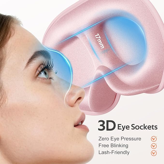 Vynix® Sleep Mask for Women Men - 100% Blackout Eye Masks for Sleep - 3D Soft Sleeping Mask for Side Sleepers - Zero Pressure Lash Extensions Eye Cover Shade for Airplane Travel Essentials, Pink